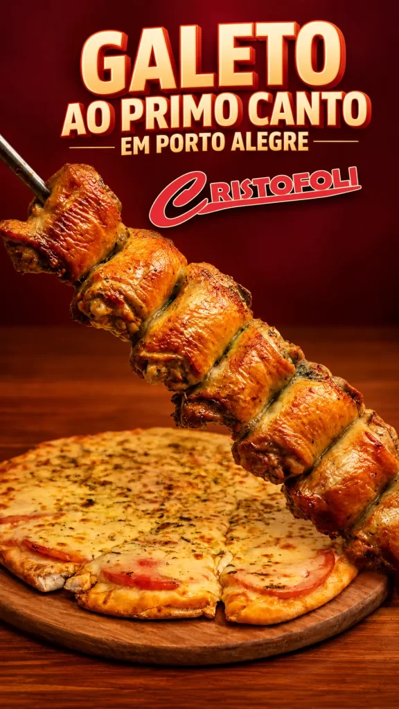 Galeto ao primo canto e acompanhamento com queijo da Galeteria Cristofoli