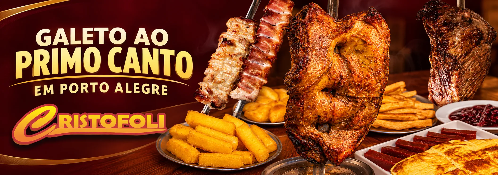 Galeto ao primo canto com acompanhamentos na Galeteria Cristofoli em Porto Alegre